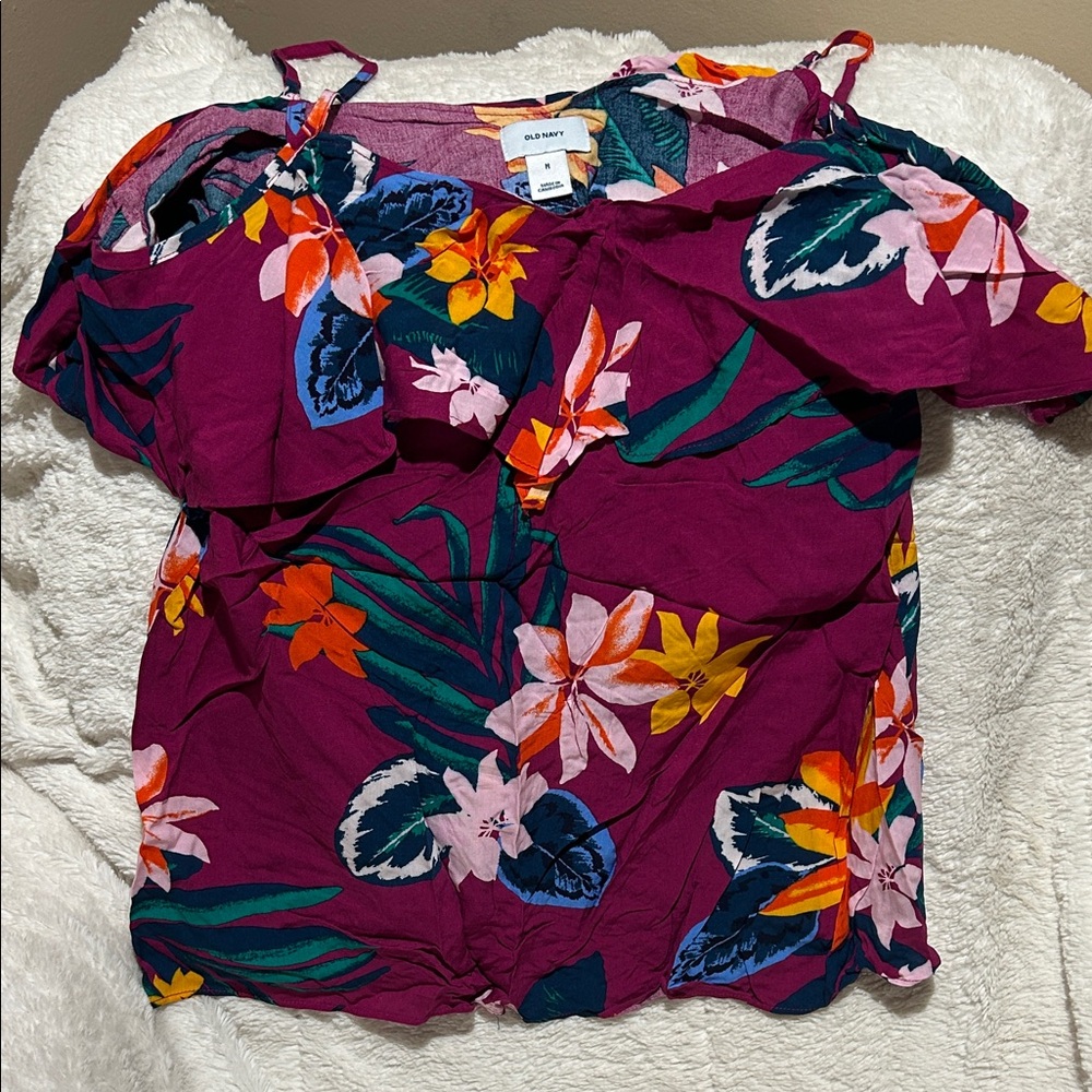 Old Navy Vibrant Floral Blouse - Purple and Orange